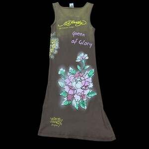 Ed Hardy Rose and Butterfly Graphic Ribbed Tank Mini Dress